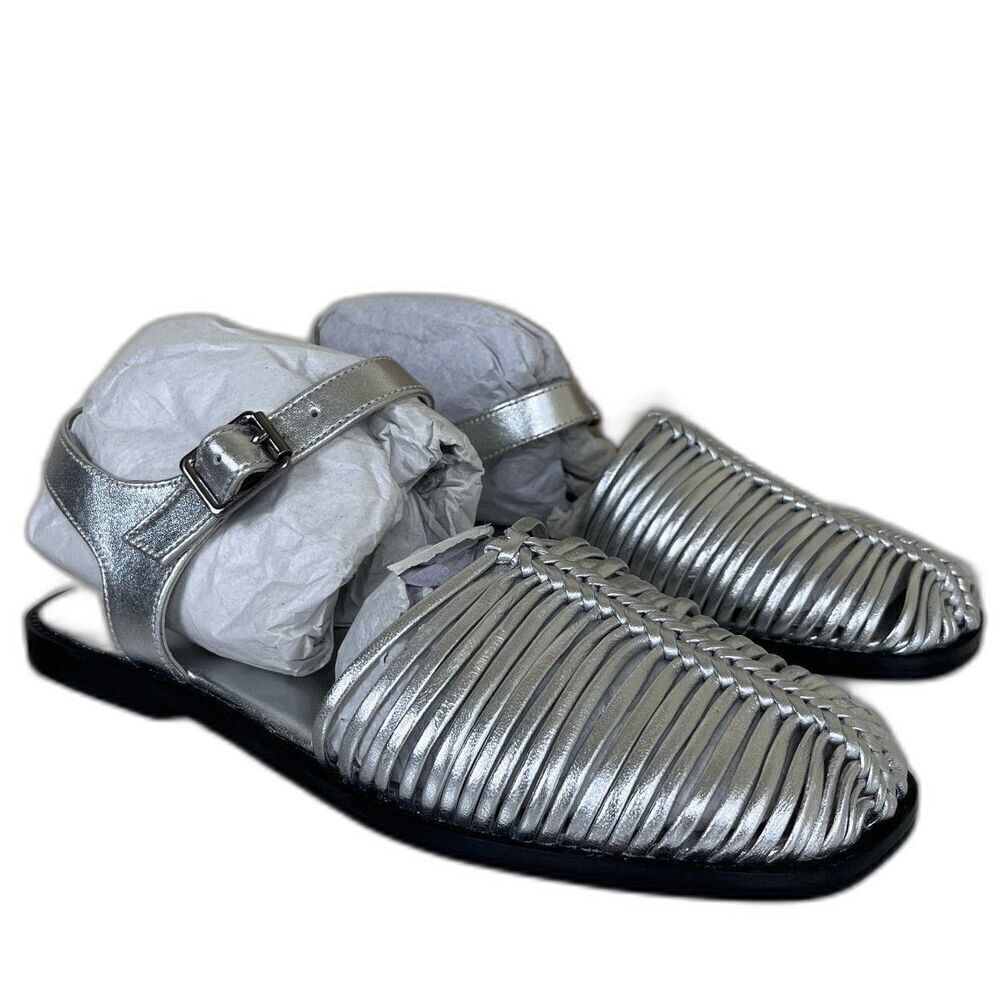 Free People Women Size 11 Metallic Leather Silver Frankie Fisher Flats Mary Jane